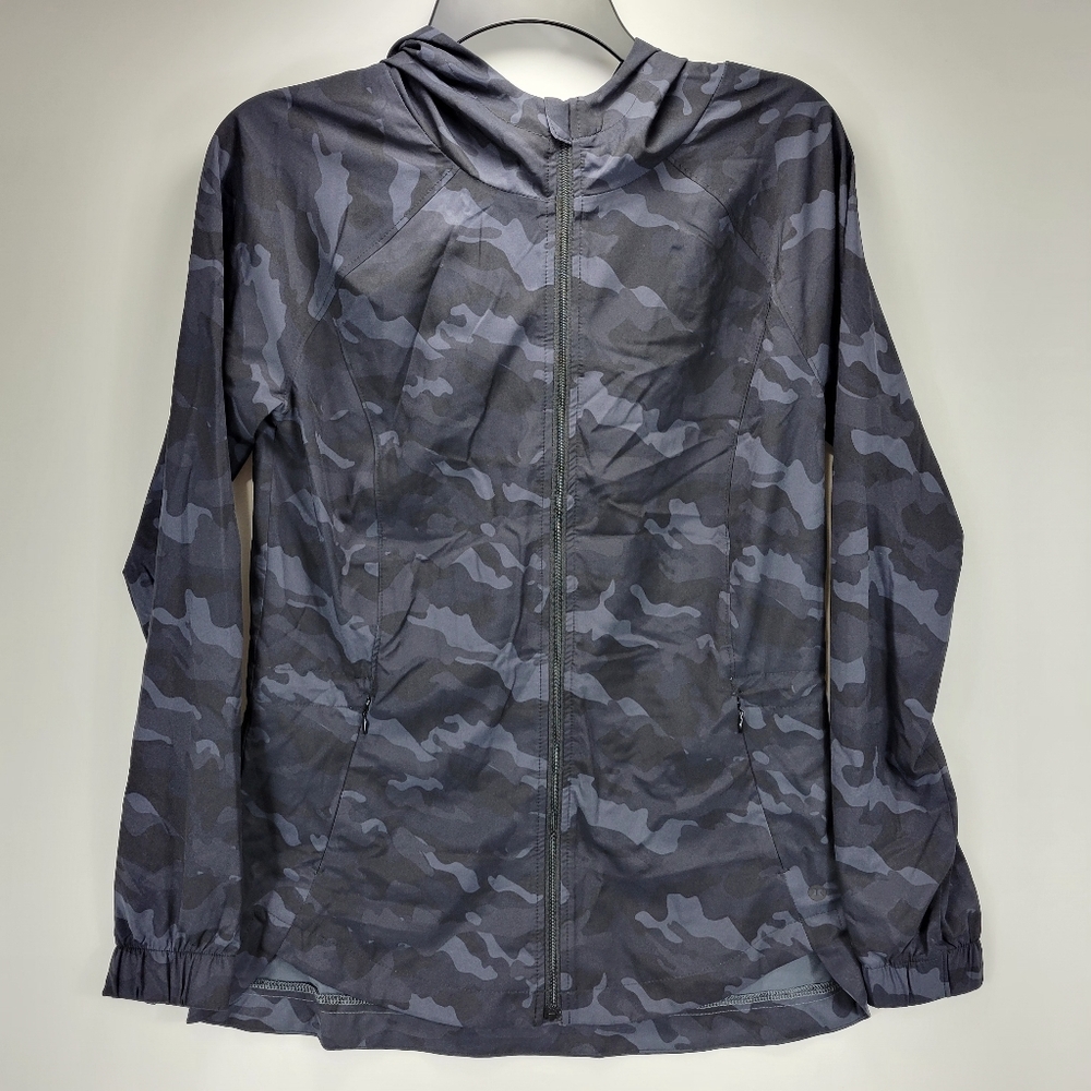 RBX Athletic Lightweight Full Zip Camo Jacket Women Small Black Gray Gym Running